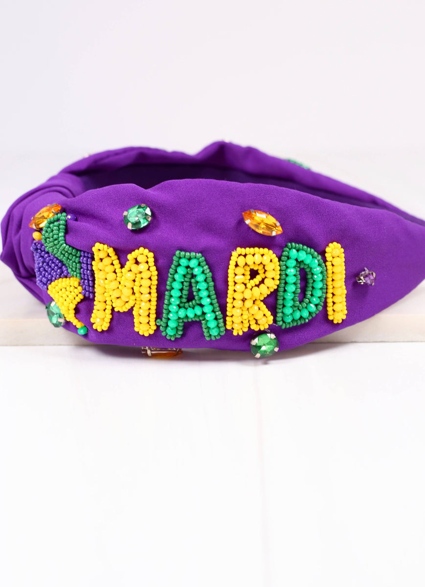 J Hat Mardi Gras Crown Headband - Green Yellow Purple OSFM