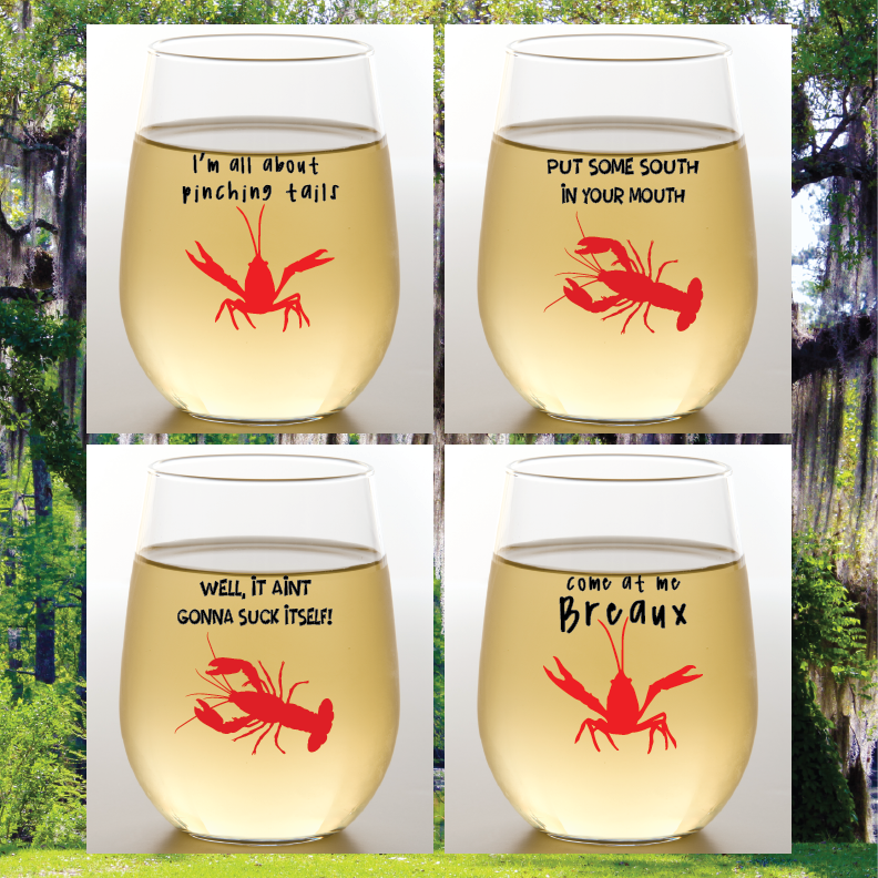 Crawfish Stemless Wine Glass - Fleurty Girl